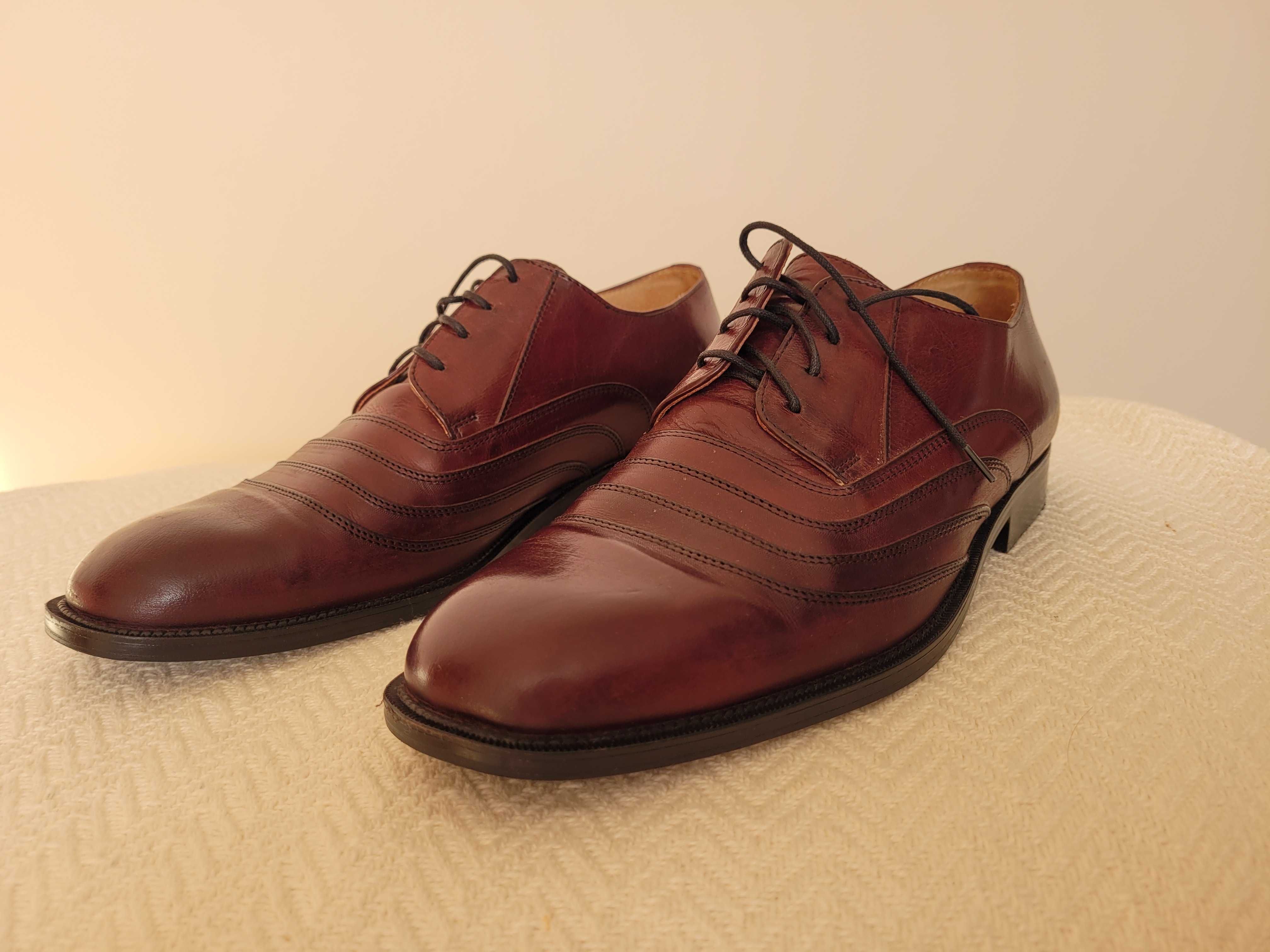 Eleganckie garniturowe męskie skórzane buty burgundowe Piero Bruni 45