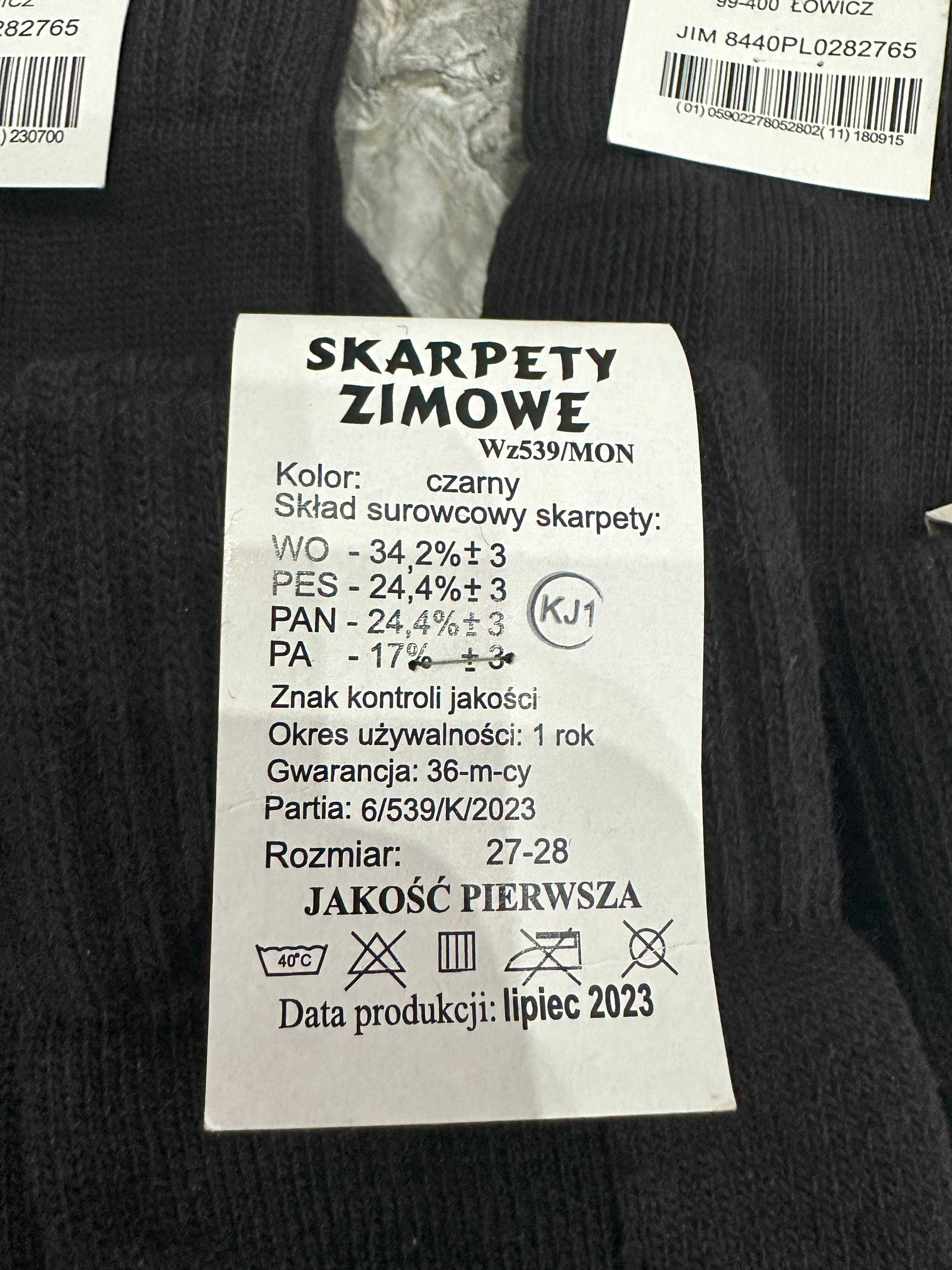 Skarpety zimowe czarne wzór 539/MON rozmiar 27-28 5 par