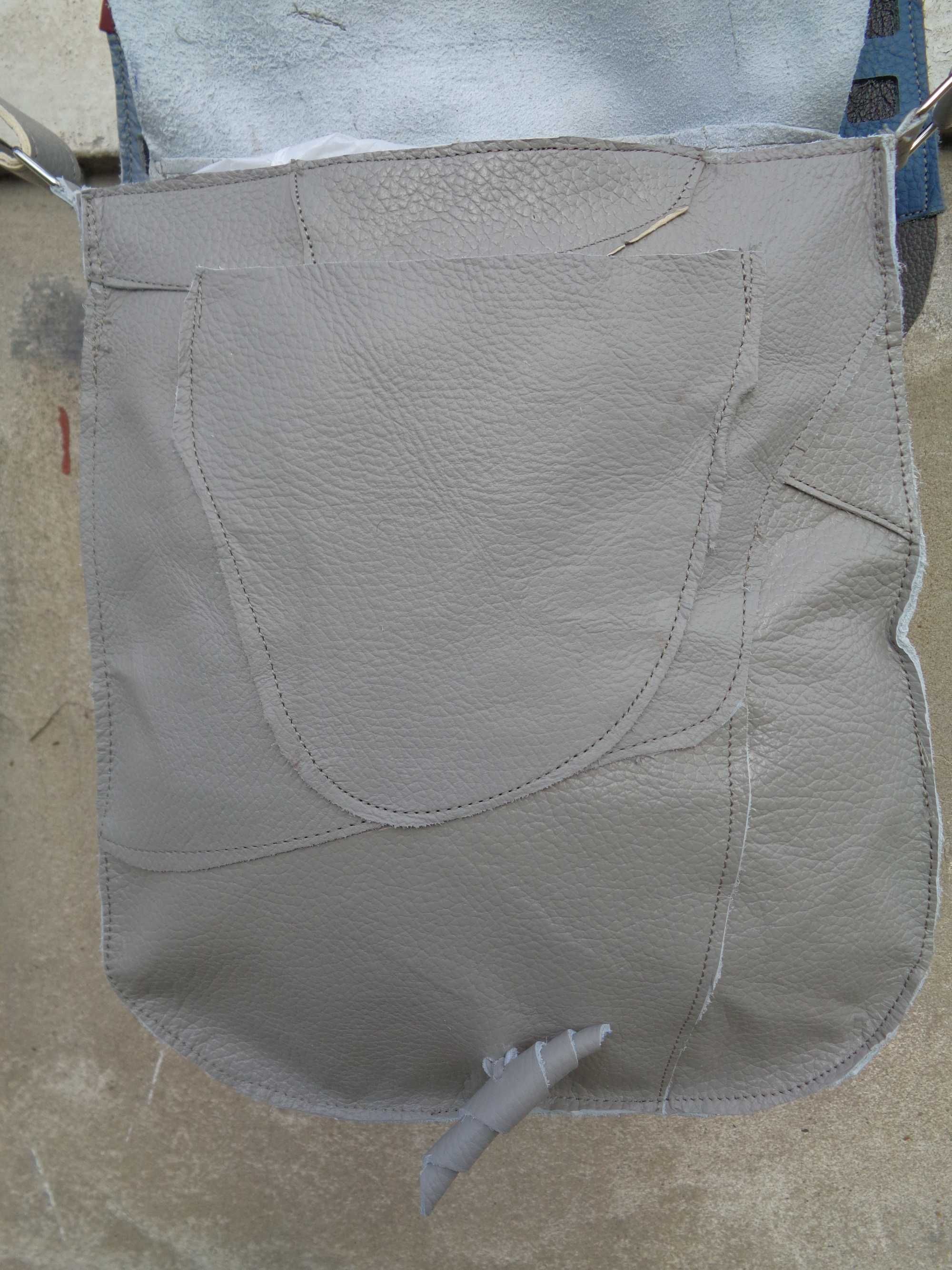 Artystyczna skórzana torebka z kamieniczkami. Handmade