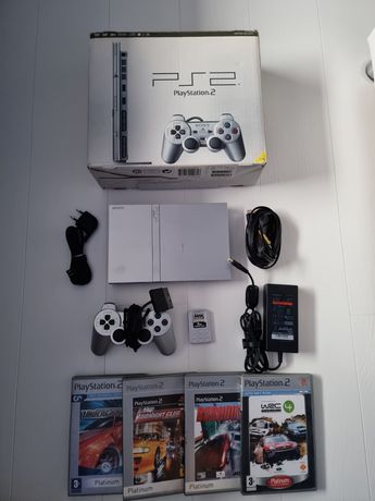 PlayStation2 Slim model SCPH70003 Silver Satin BOX Kompletny + 4 gry