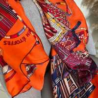 Шовкова хустка шелковый платок оранж в стилі Hermes 100% silk