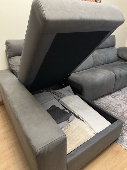 Sofá 3 lugares com Chaise Louge e relax elétrico