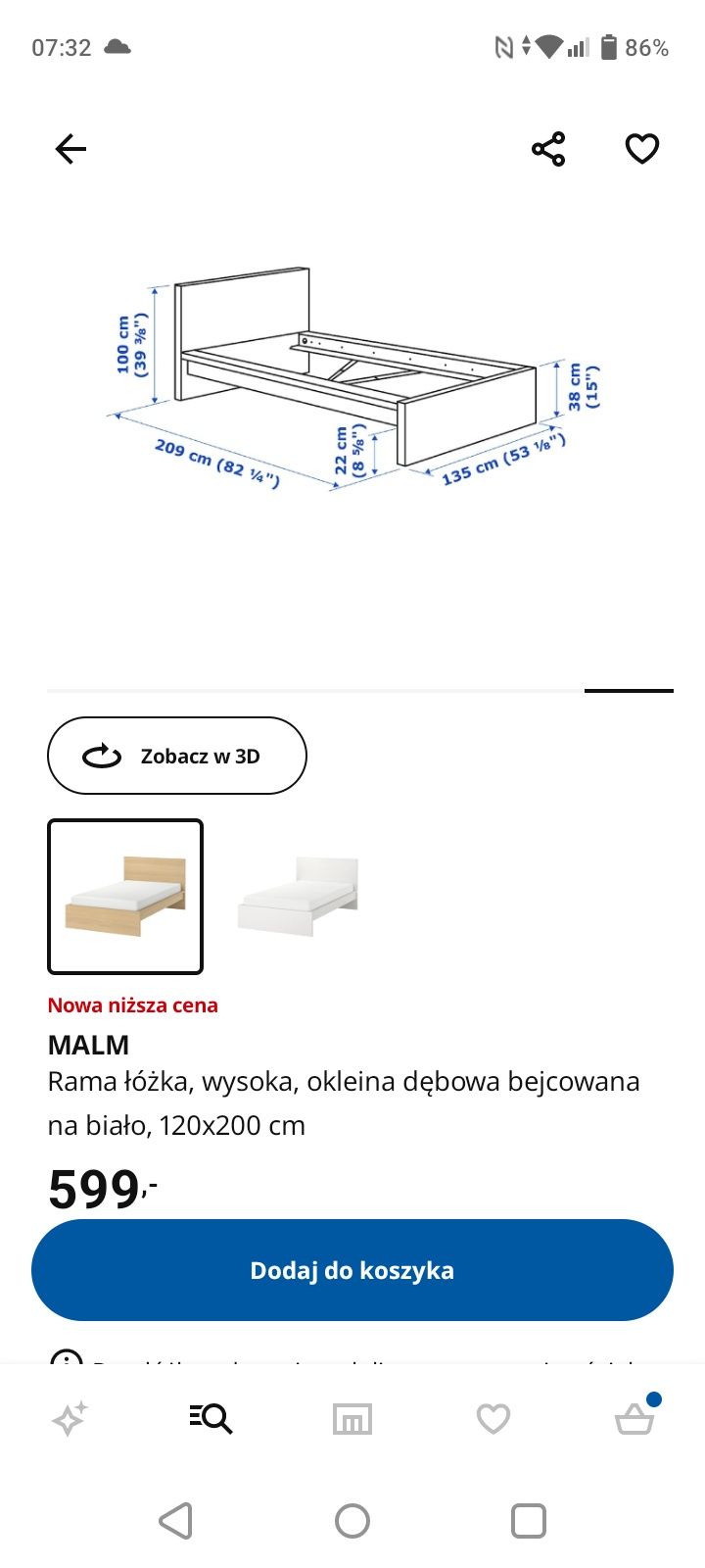 NOWA Rama łóżka Ikea Malm 120/200