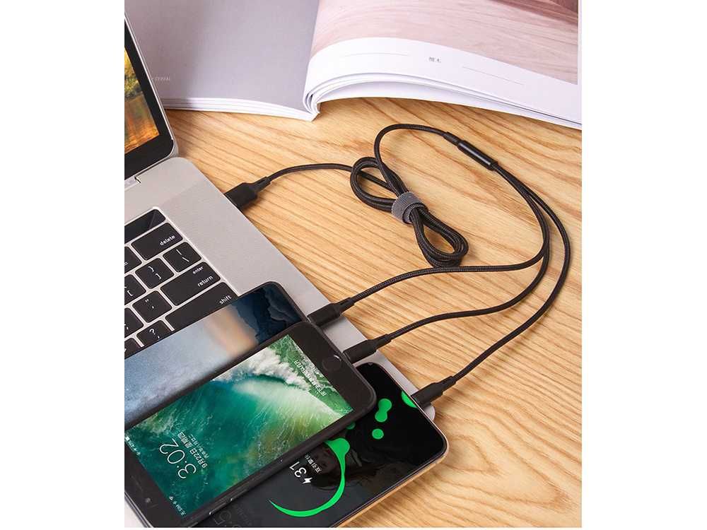 Kabel USB 3w1 do telefonu lightning micro usb typ c 1,2m srebrny