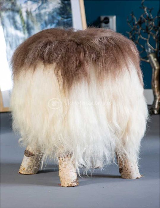 Krzesło z owczej skóry / biało-brązowy 45x40 cm