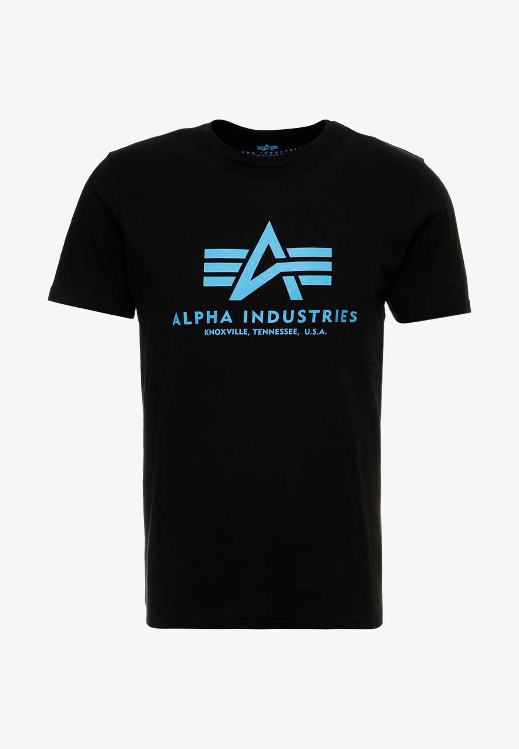 ALPHA INDUSTRIES t-shirt Basic czarny z niebieskim logo