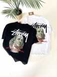 Футболка Stussy з Франкліном долар чорна/ біла/ тішка стуссі з принтом
