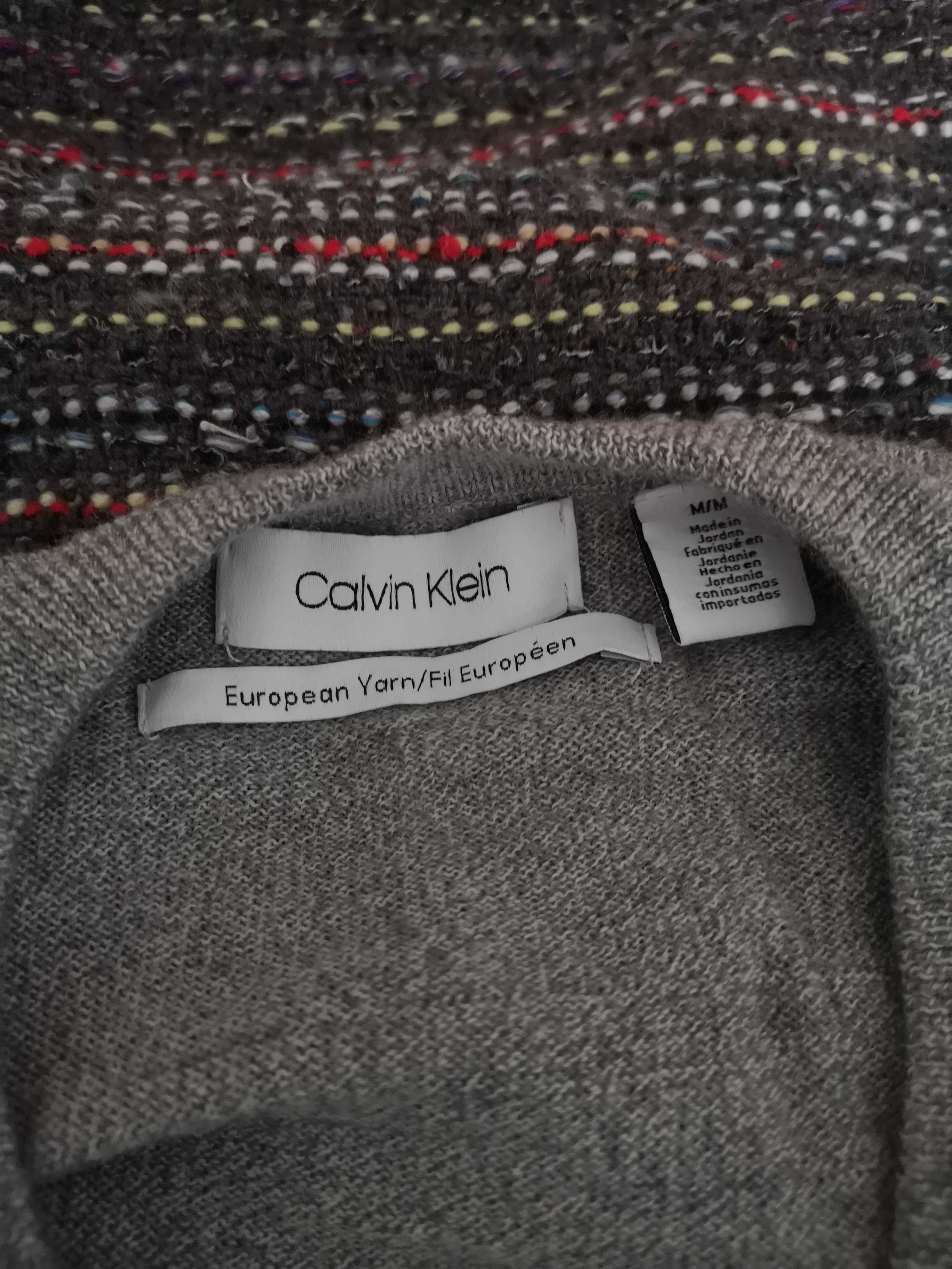 Sweter męski w serek Calvin Klein szary M 100% merino wool