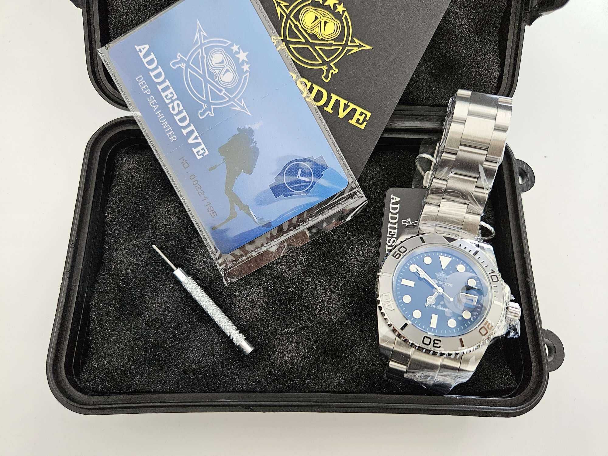 Nowy męski zegarek Addiesdive diver (nurek) srebrny bezel