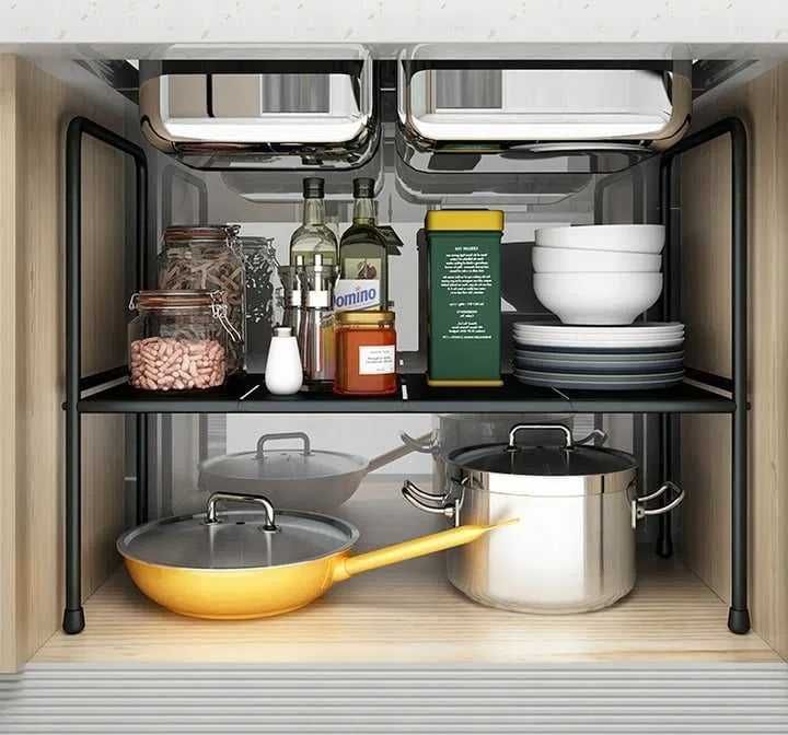 Organizer Regulowana Półka Regał Pod Zlewozmywak 1 Poziom Czarny