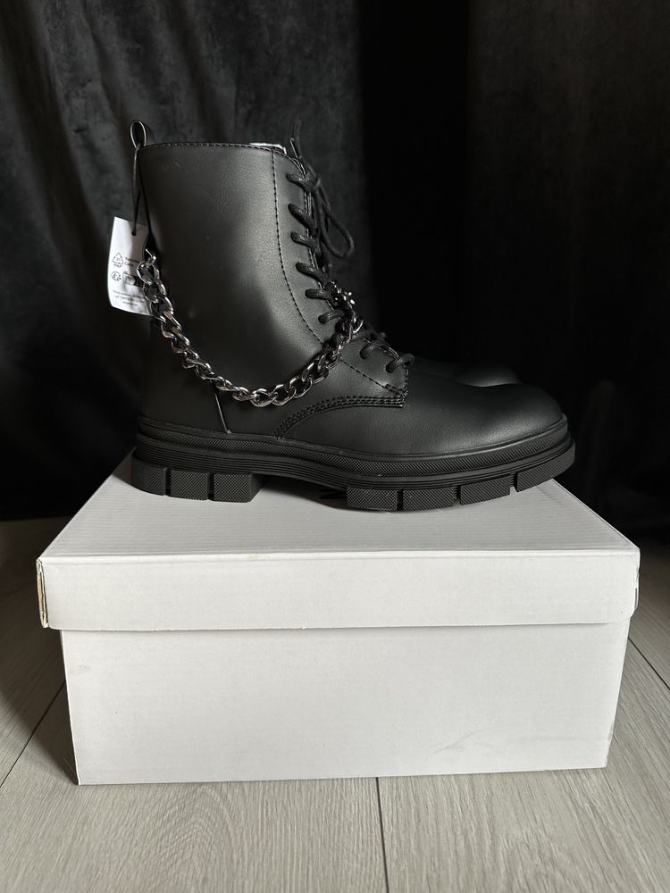 Yourturn botki sznurowane łańcuch 38 buty czarne traktory zalando