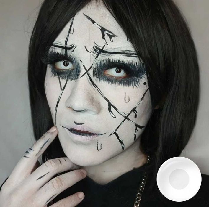 Soczewki białe White Out Moc 0 zerówki Halloween 100% Kryjące