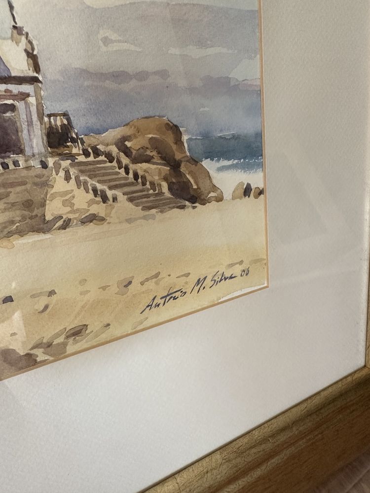 Quadro de aguarela com pintura do Senhor da Pedra (Vila Nova de Gaia) de António M. Silva