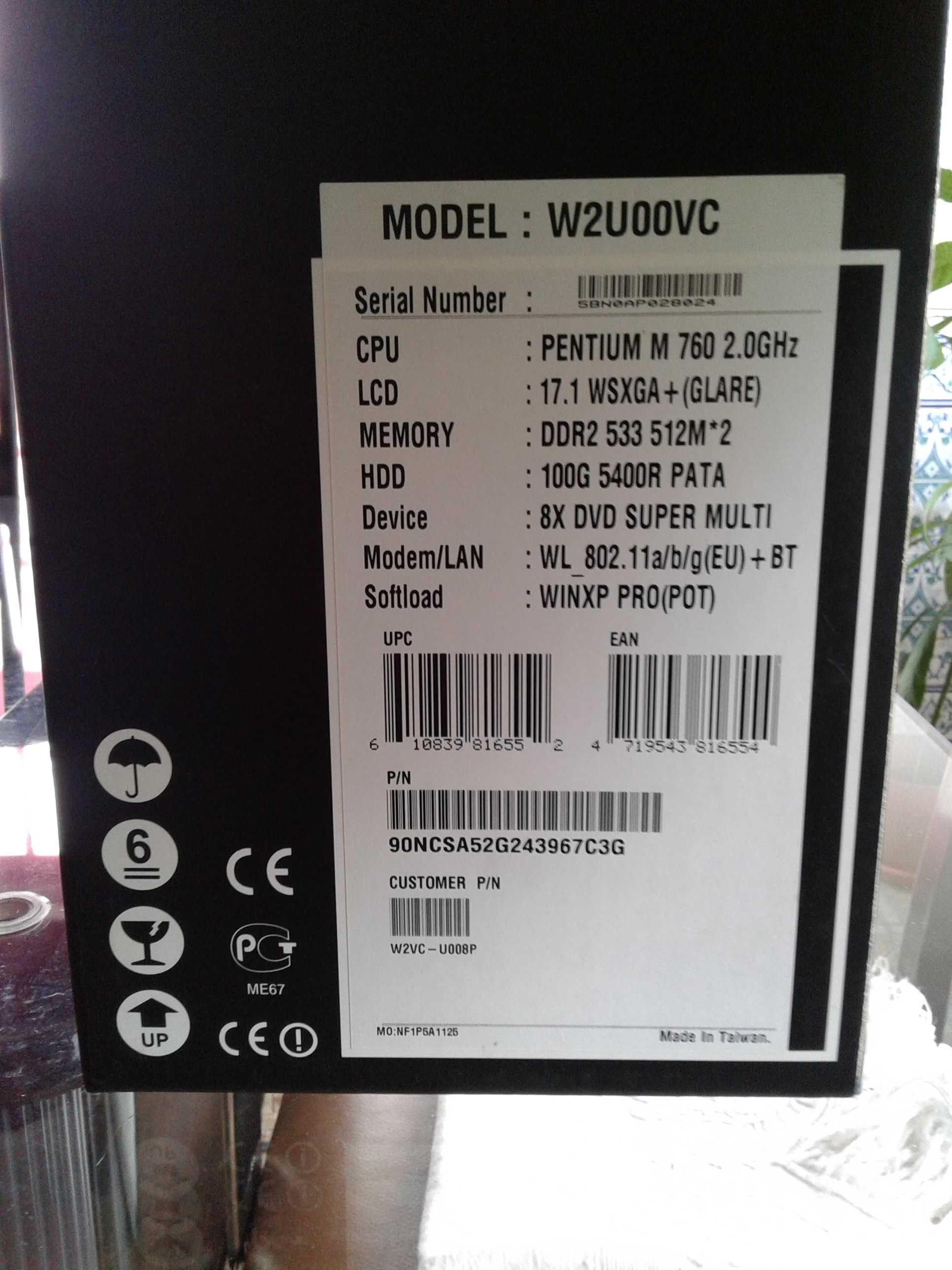 Portátil Asus W2V 17,1" para peças