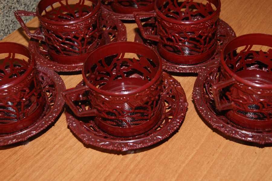 Koszyczki do szklanek z podstawkami 6 szt. plastik PRL Vintage