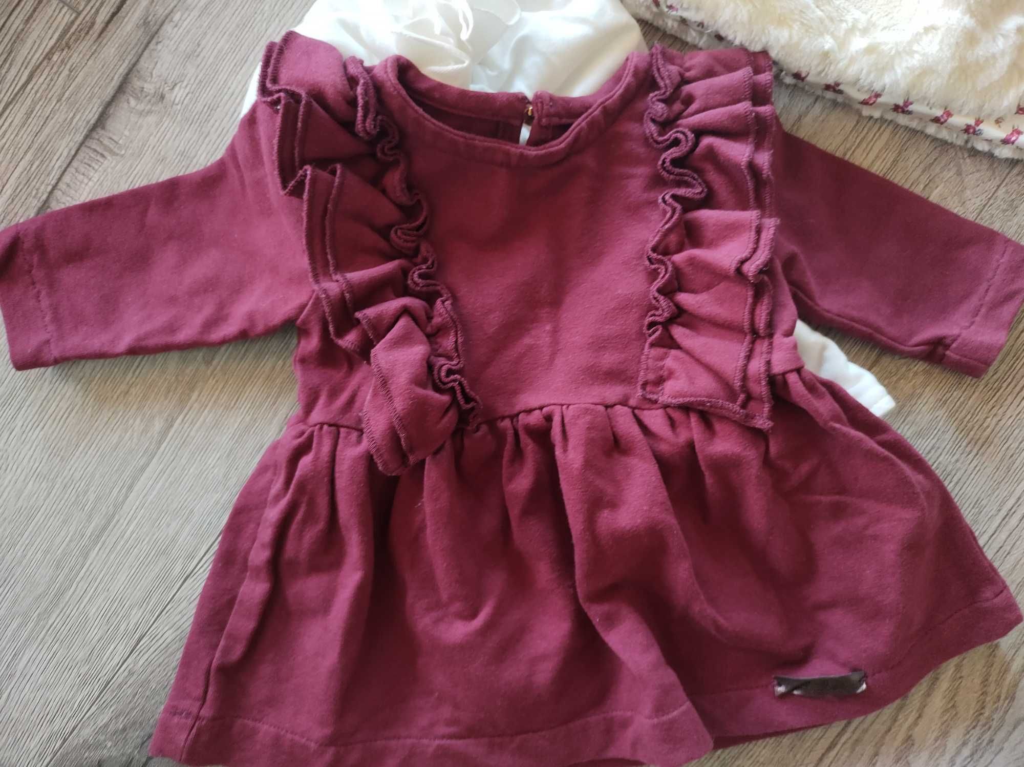 Płaszczyk zimowy, buciki sukieneczka dla dziewczynki 62-68