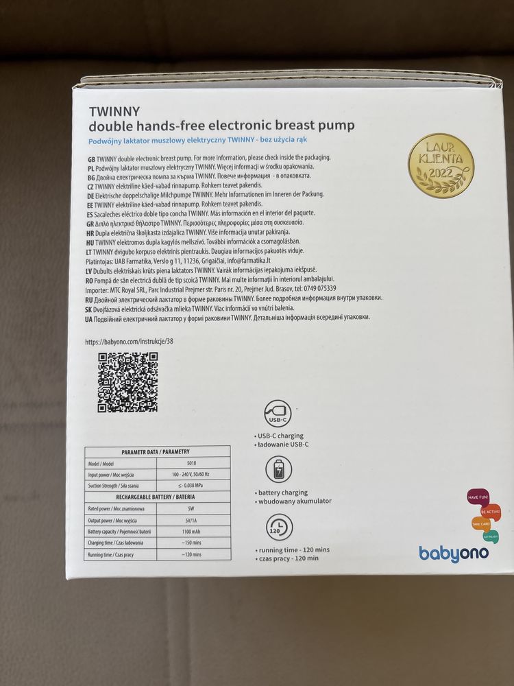 Laktator nowy zapakowany muszlowy babyono podwojny