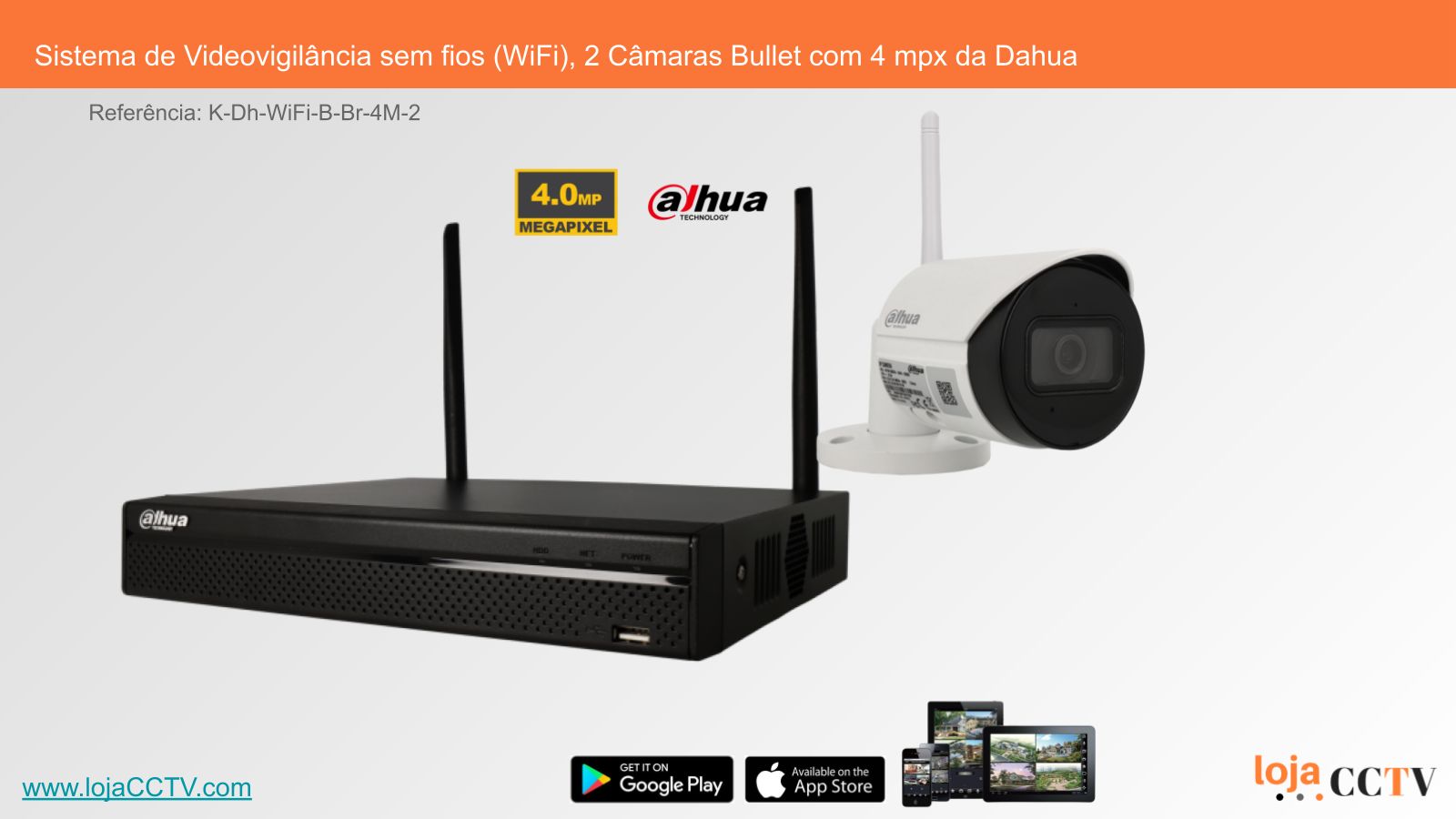 Videovigilância sem fios (WiFi) 2 Câmaras Tubular 4 mpx, Dahua