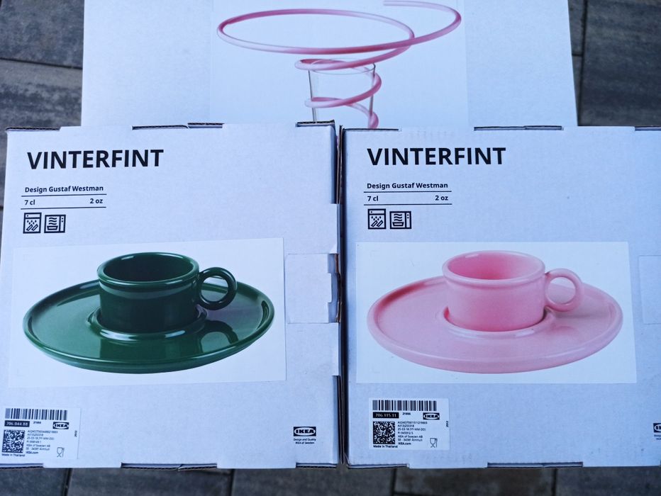 Ikea Gustaf Westman filiżanka ze spodkiem 7 cl różowy-ziel