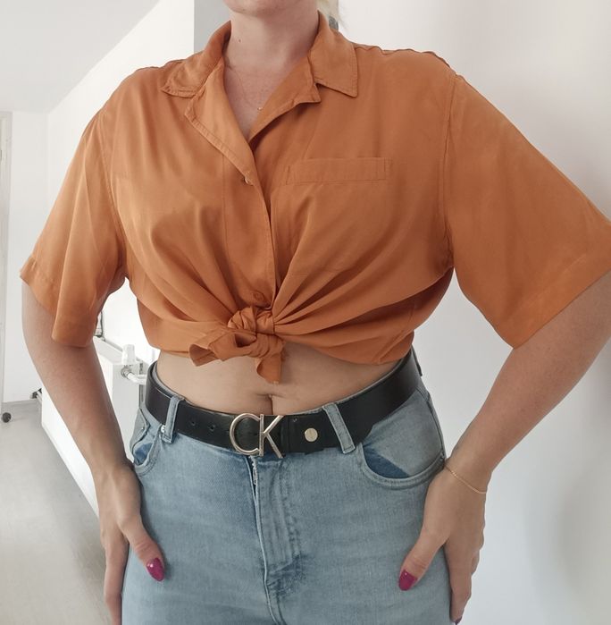 Luźna zwiewna koszula Crop top oversize wiskoza H&M bluzka krótki ręka