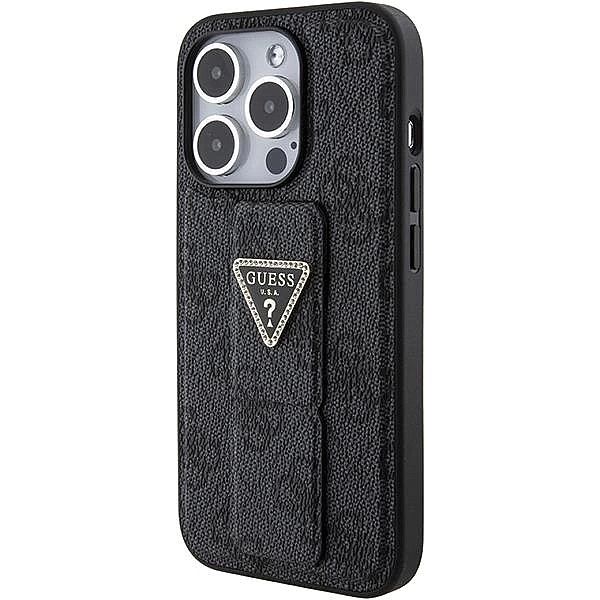 Etui Guess Grip Stand 4G Triangle Strass na iPhone 15 Pro Max - czarne