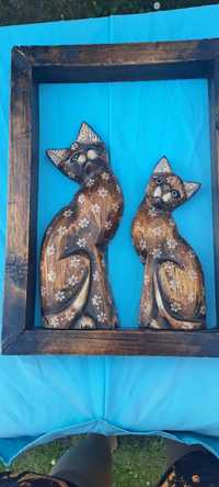 Dekoracja dwa koty Drewno iDeska