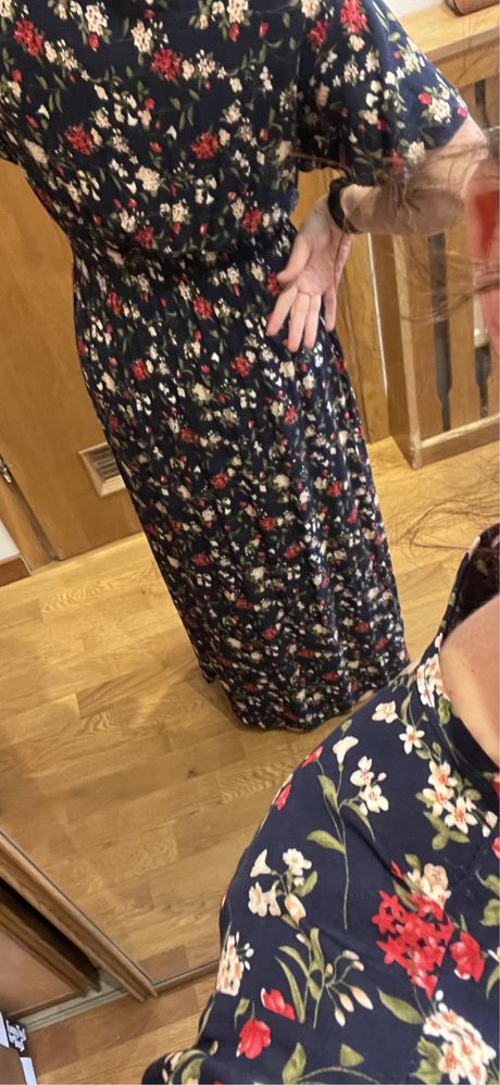 Sukienka letnia Maxi w kwiaty granatowa nowa bawełna XS S ciążowa