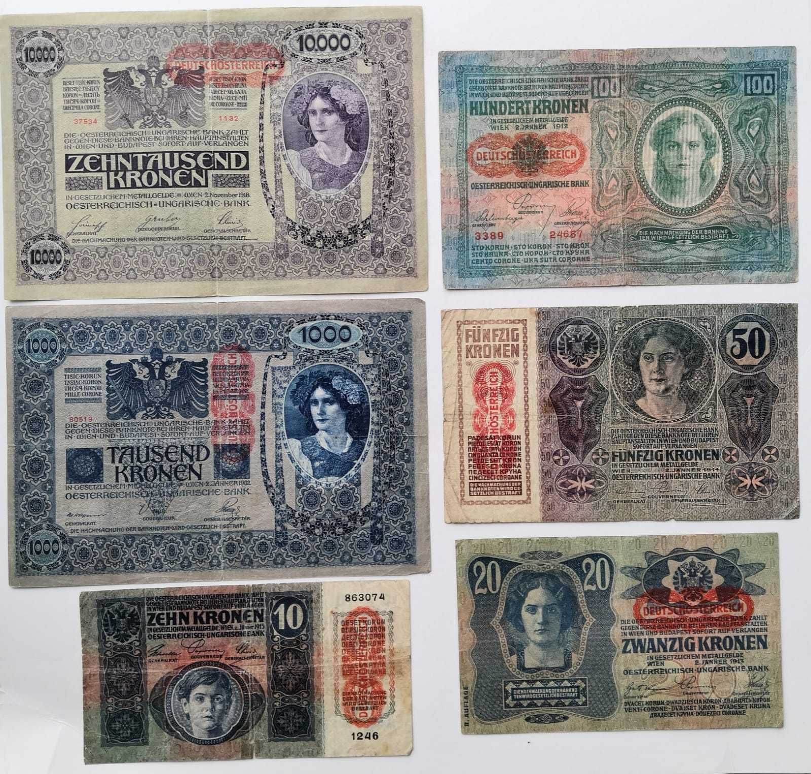 Austro-Węgry zestaw banknotów 6 szt