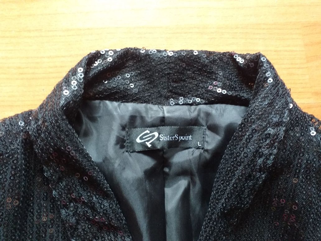 Cekinowe bolerko r.L,spodnie Reserved  m/l,elegancką bluzeczka r s/m