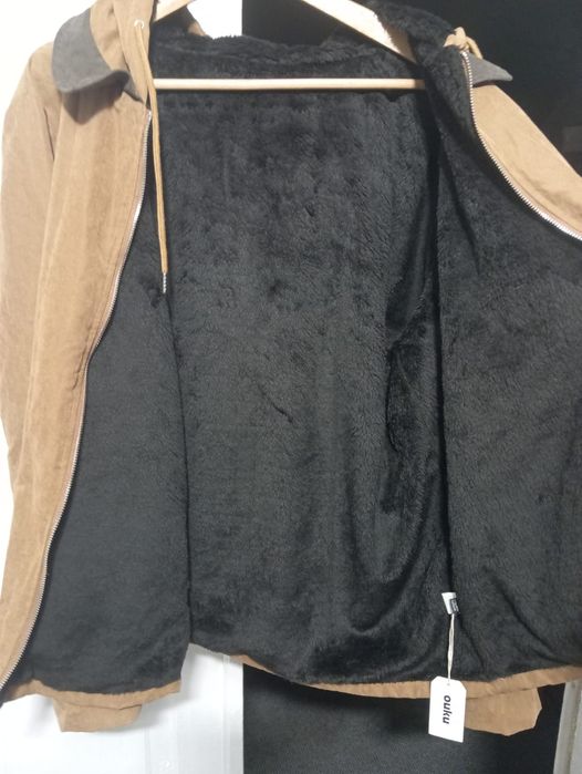 Ouku Kurtka z kapturem brązowo oliwkowa ala zamsz r. L