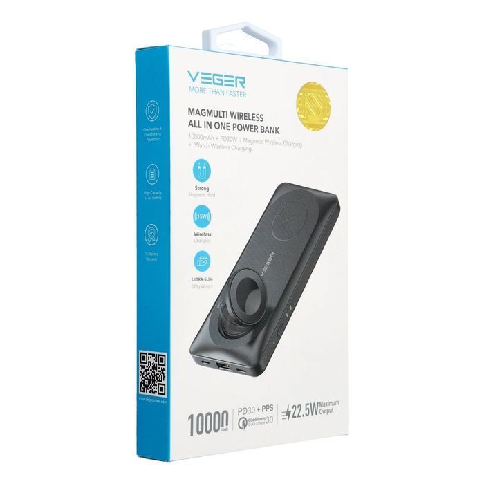 VEGER powerbank 10000 mAh z ładowaniem indukcyjnym kompatybilny z