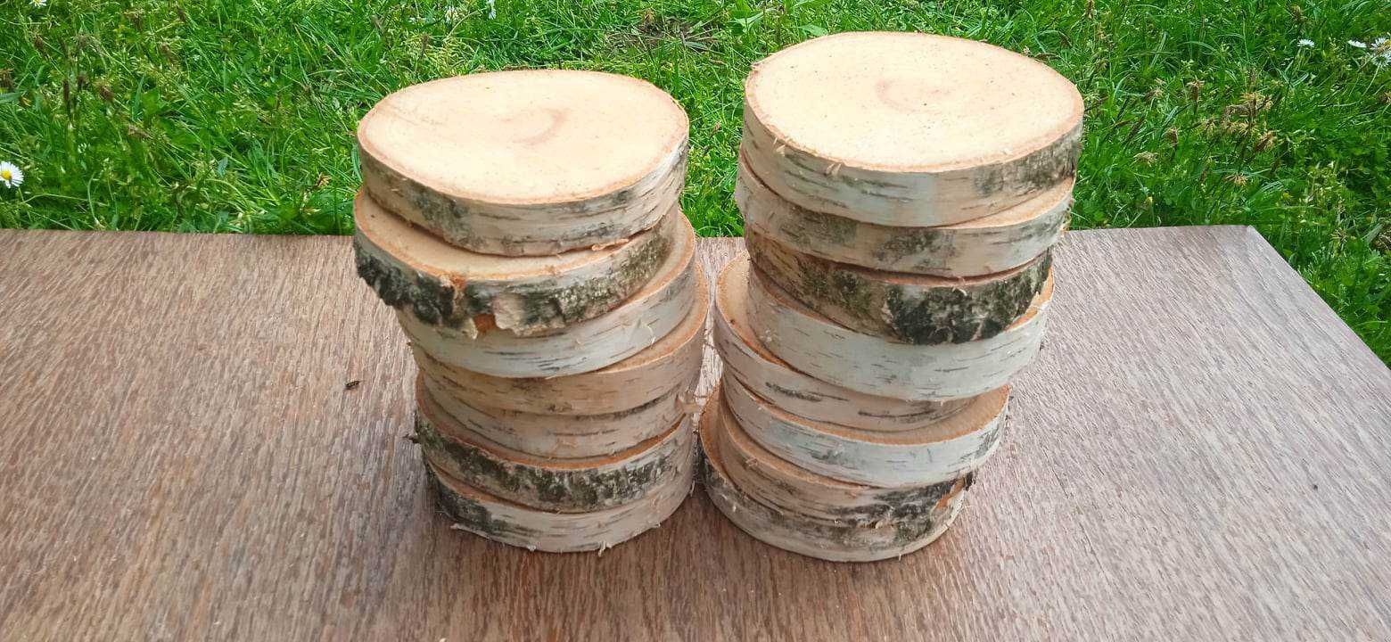 Plastry drewna, 60 sztuk, 8-15 cm, krążki drewniane, brzozowe