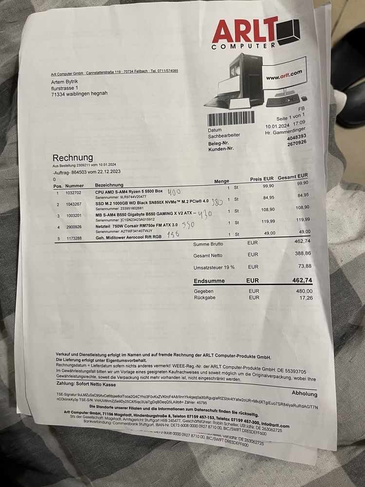 Komputer do gier Ryzen 5 5500, Gigabyte b550