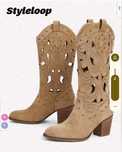 Styleloop Botas ocidentais Decoração cravejada Salto Grosso