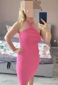 Wiązana sukienka bandażowa 34 XS sinsay barbie różowa plażowa
