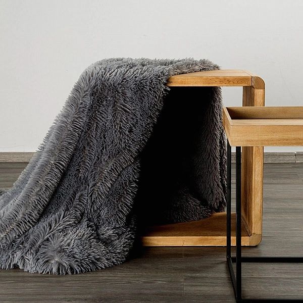 Koc narzuta na łóżko 200x220 Dwustronny Futrzak Tifany1 Stal