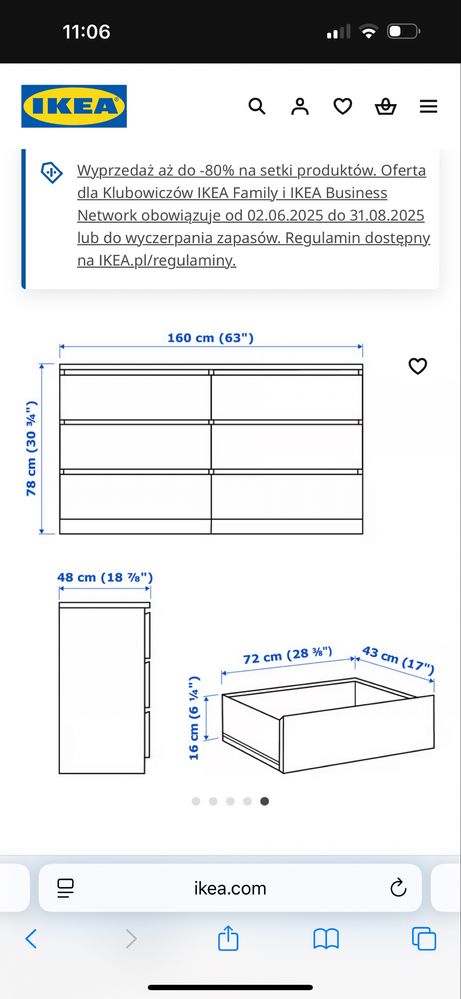 Komoda Ikea biala 6 szuflad Malm