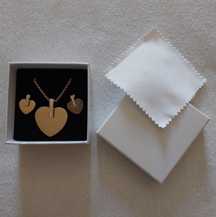 Colar e Brincos "Coração c/ Brilhantes"