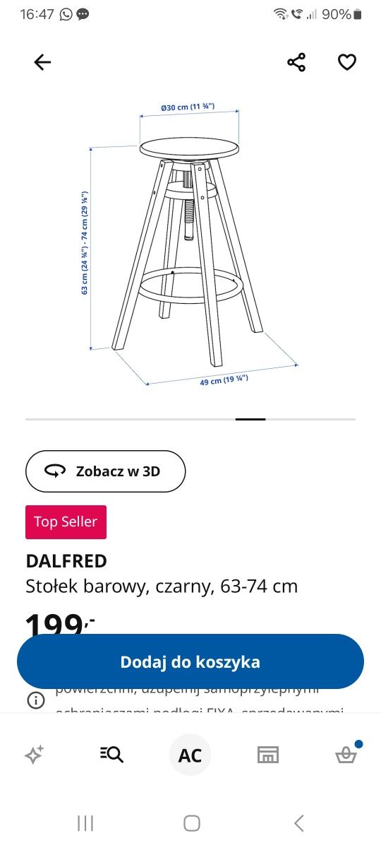 Stołek barowy hoker 2szt czarne IKEA Dalfred