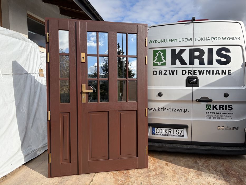 Drzwi zwenętrzne drewniane dwuskrzydłowe Na wymiar Cała Polska i UE