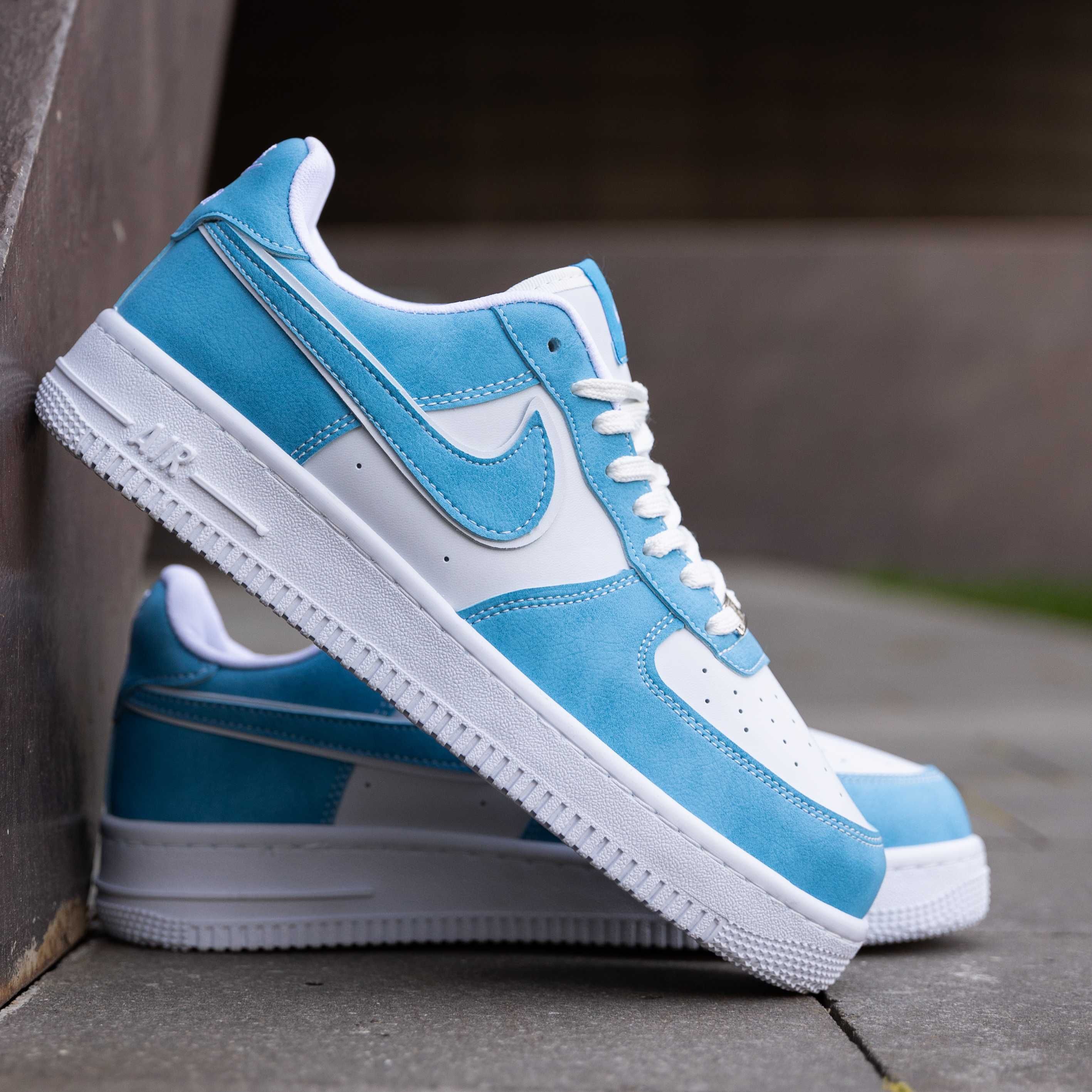 Кроссовки мужские Nike Air Force White Blue Найк бело-голубые