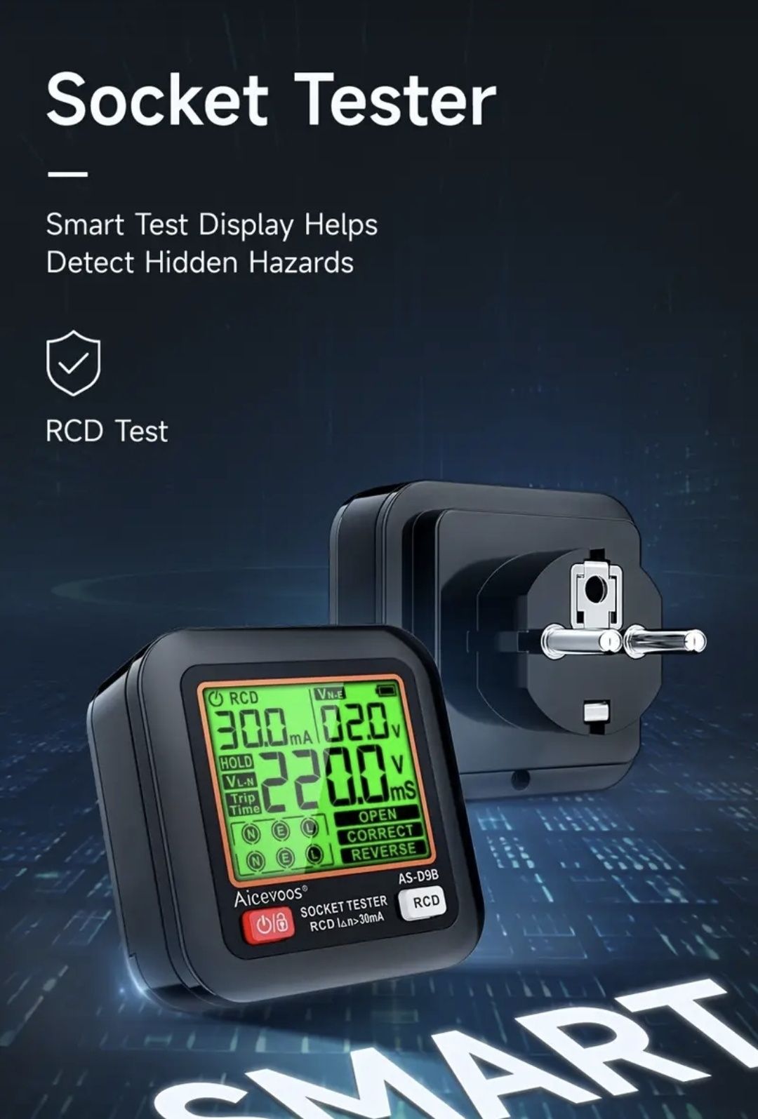 Тестер розеток с функцией проверки RCD/GFCI Aicevoos AS-D9B