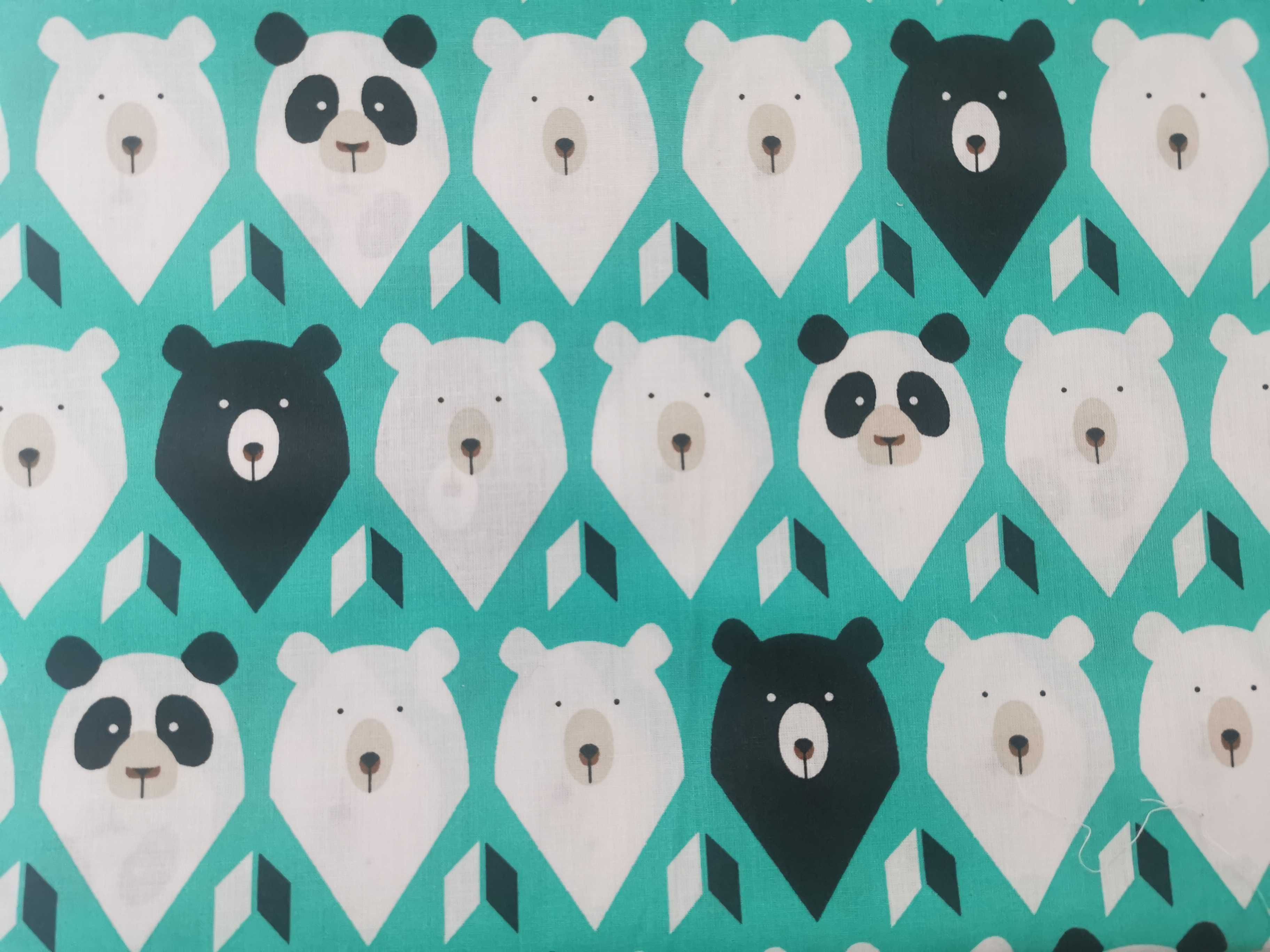 Bawełniany materiał do szycia 2mb w print panda i niedźwiadki