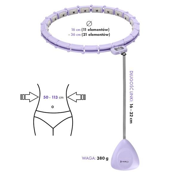 hhm14 hula hop violet z magnesami i obciążnikiem + licznik hms