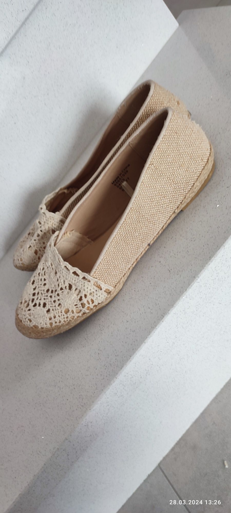 Beżowe espadryle damskie balerinki 37