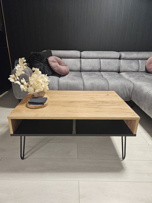 Stolik kawowy w kolorze dębu metalowe nogi Loft nowoczesny