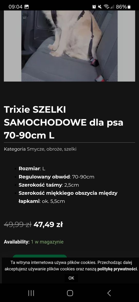 Trixie Szelki samochodowe r.L