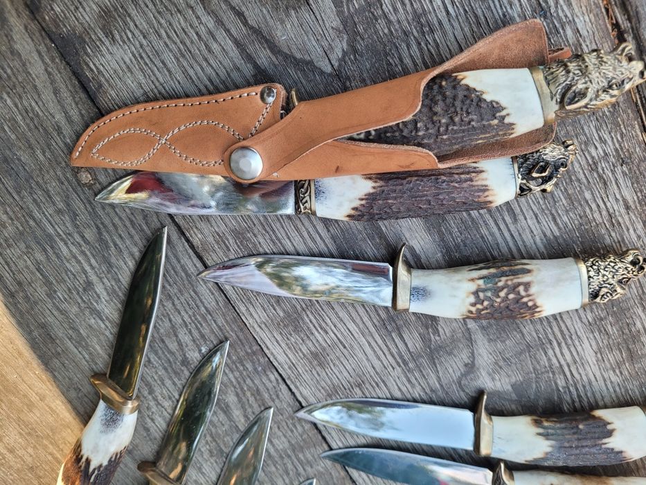 Finka nóż myśliwski do skórowania poroze rogi wieniec skora rękodzieło