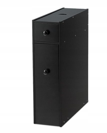 Szafka łazienkowa wąska czarna MDF 16 cm slim z szufladą i półką