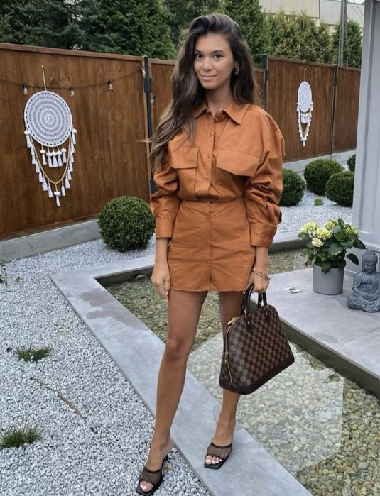 Blogerska koszulowa sukienka lato Zara camel plecy M